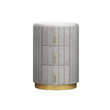 Modern Nightstand Gray Round Nightstand with 3 Drawers Nightstand with Storage