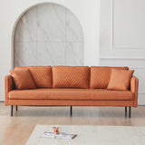 82.7"L Orange Leathaire Fabric Upholstered Sofa 3-Seater with Pillows Back Square Arm