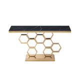 59" Contemporary Rectangular Black Marble Console Table Narrow Entryway Table
