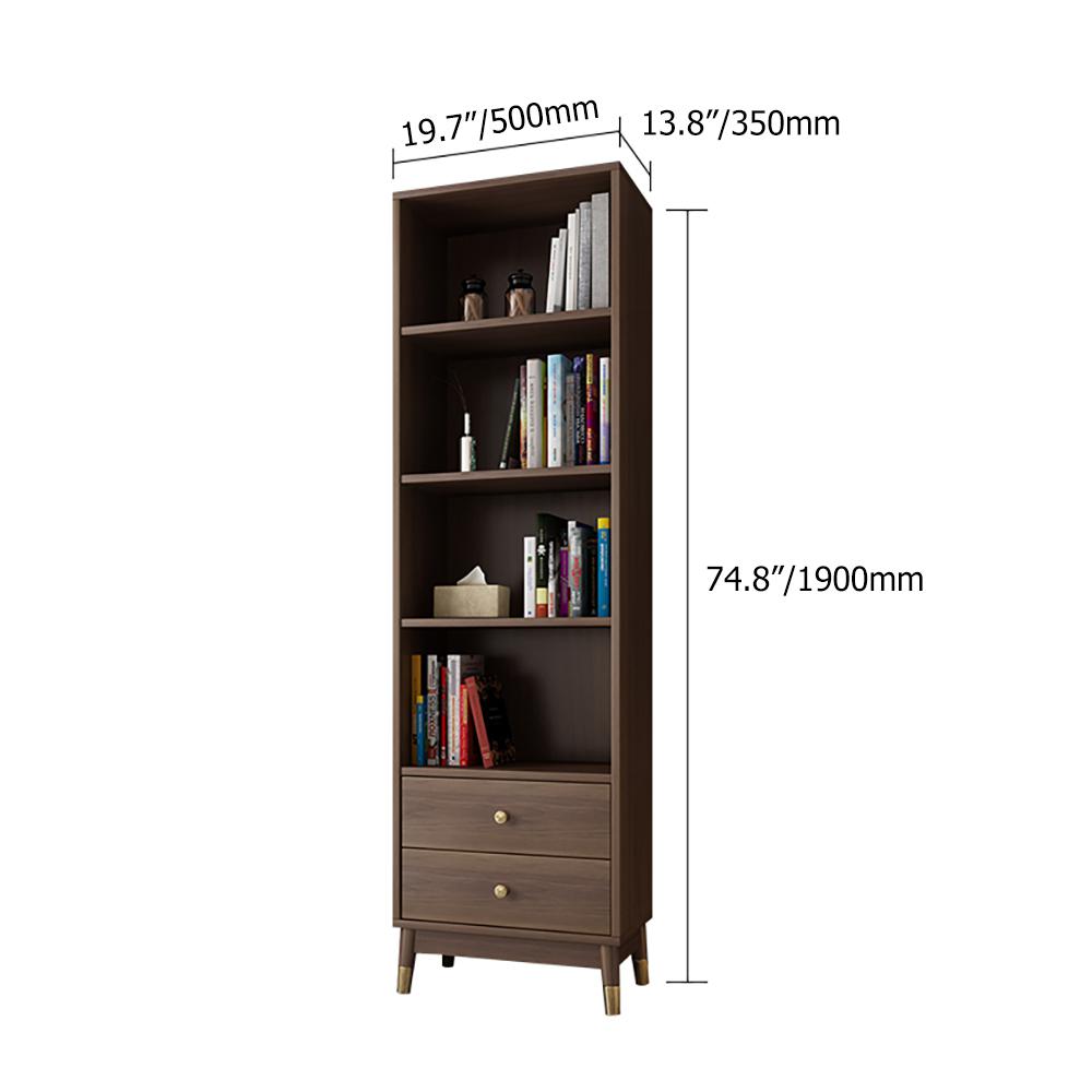 Ultic Modern & Minimalist Book Shelf with 3 Shelves & 2 Drawers in Walnut