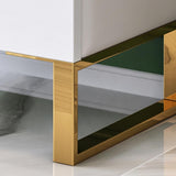 Coffre en bois blanc moderne avec des pattes en or de 6 tirages en grande