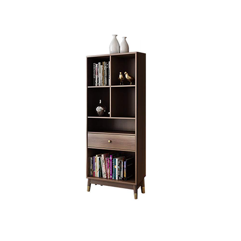 Contemporary Walnut Bookshelf Bookcase with Metal Frame and Drawer-Bookcases &amp; Bookshelves,Furniture,Office Furniture