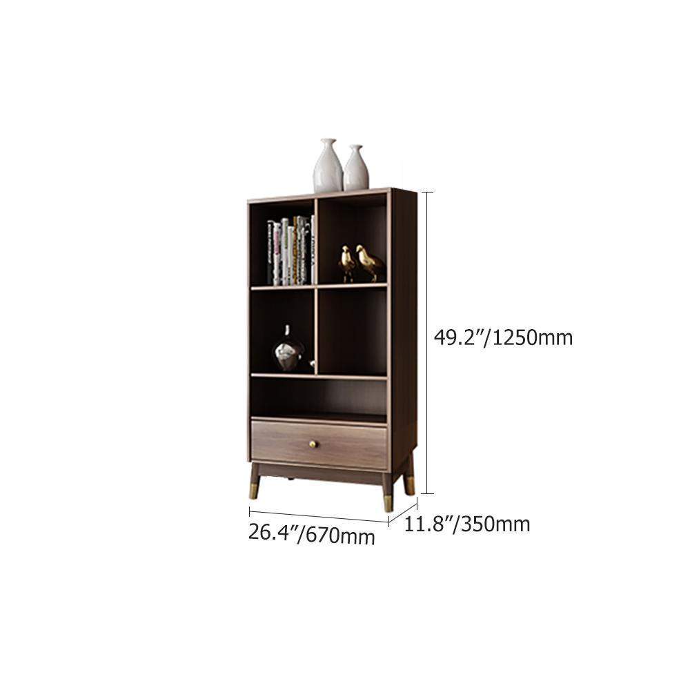 Contemporary Walnut Bookshelf Bookcase with Metal Frame and Drawer-Bookcases &amp; Bookshelves,Furniture,Office Furniture