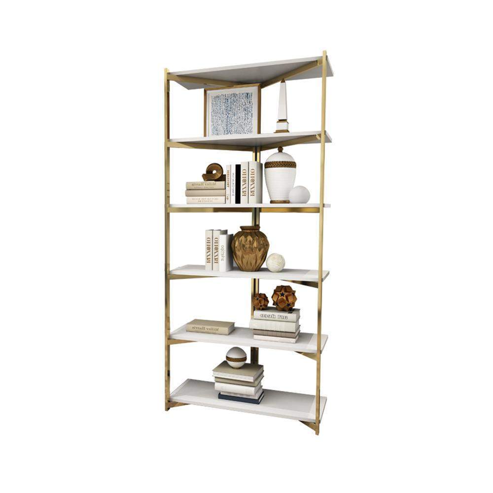 Contemporary Corner Shelf with Metal Frame-Bookcases &amp; Bookshelves,Furniture,Office Furniture