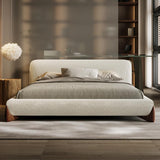 منصة بوب بيضاء حديثة سرير سرير بحجم كينج مع اللوح الأمامي المنجد