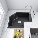Drop In Corner Kitchen Sink Modern Single Bowl 27" Quartz Unregular Sink in Black