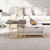 Modern Wood Nesting Coffee Table Set with Drawers & Shelves in Black & White