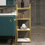 Estantería de almacenamiento independiente para baño moderno en oro y blanco