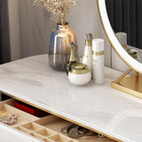 Espejo de tocador de maquillaje blanco moderno de 5 cajones y gabinete lateral incluido