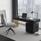 55" Modern Black Office Computer Desk with 6 Drawer & Gold Leg