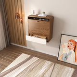 Walnut Makeup Vanity and Cushioned Stool Set Wall Mounted Vanity Table & Movable Mirror