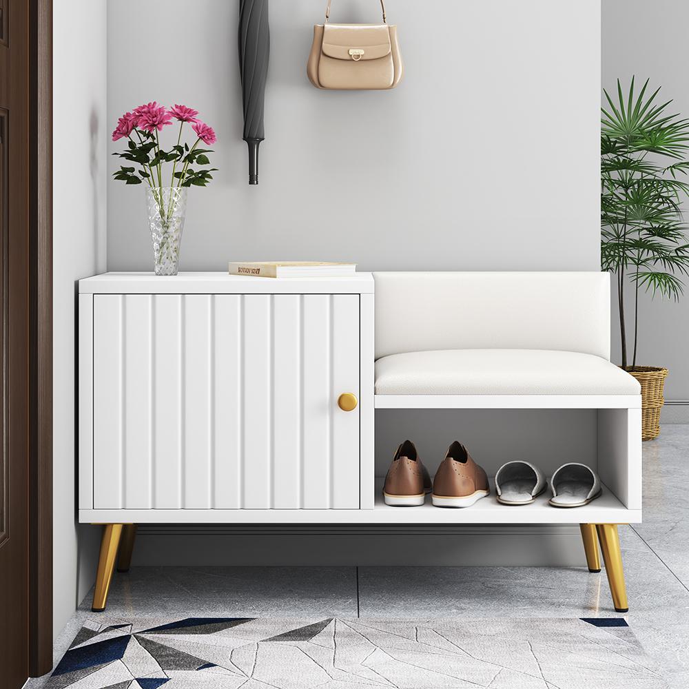 Free Shipping on Upholstered Modern Shoe Storage Cabinet with Door White Entryway  Storage Bench Cabinet ｜Homary