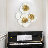 Modern Metal Flower Wall Decor Home Wall Art in Gold & White