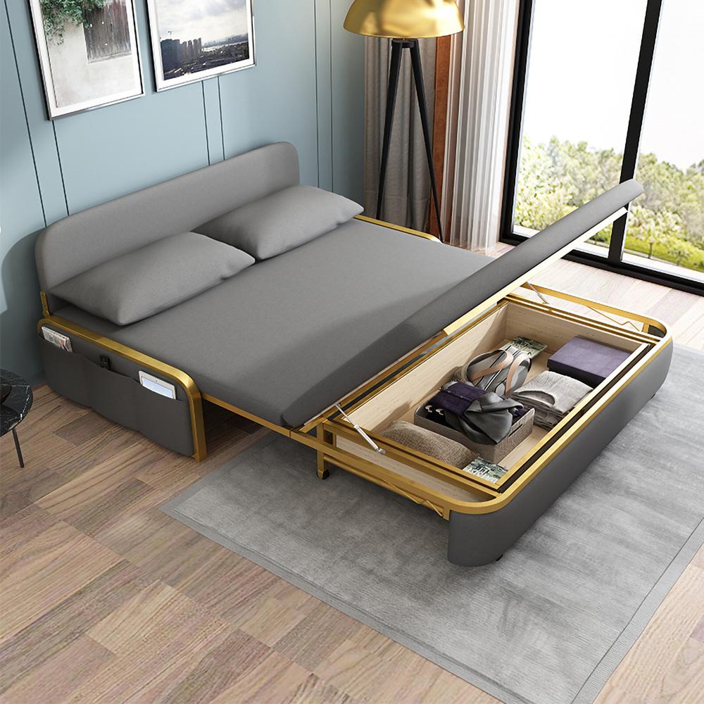 Full Sleeper Sofa Gray Upholstered Convertible Sofa Leath-Aire