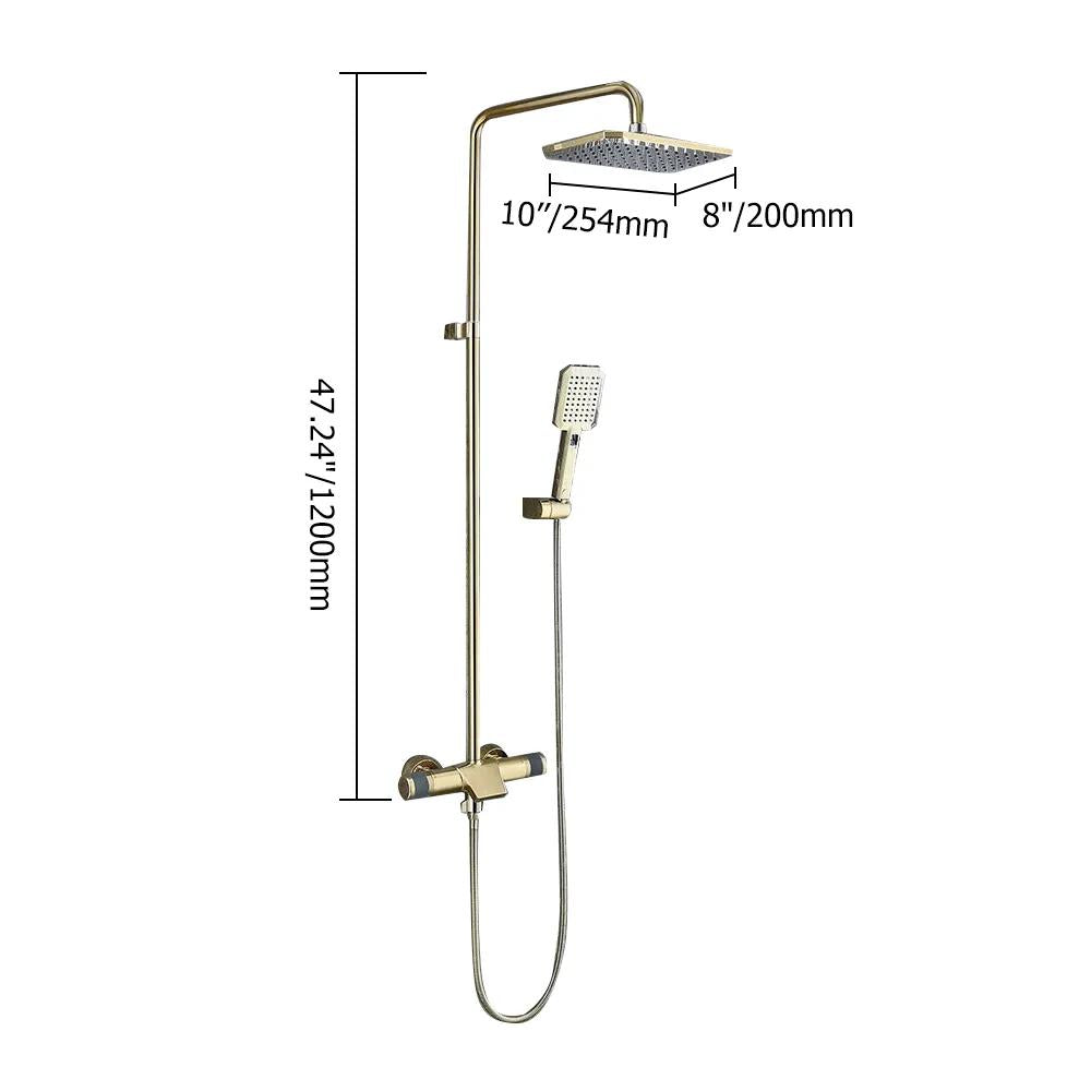Gold Exposed Shower Faucet Rainfall Shower System with Hand Shower & Tub Spout