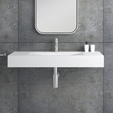 光沢のある白い壁マウントフローティングシンク固体表面石の樹脂浴室V字型シンク