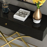 ブラック コンソールテーブル 引出し付 玄関テーブル コンテンポラリー 玄関用×ゴールドベース