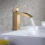 Grifo de lavabo de baño montado en cubierta de un solo orificio de oro cepillado de estilo contemporáneo