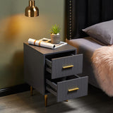 Modern White Rectangle Nightstand with 2 Drawers and Gold Metal Base