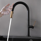 Simple Touch Pull Down Küchenarmatur mit Doppelfunktion Einhandgriff Schwarz &amp; Gold