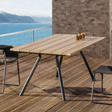 6 Person Mid Century Modern Outdoor Rectangle Teak Wood Patio Dining Table Natural Black