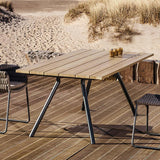 Mesa de comedor de patio de madera de teca rectangular para exteriores moderna de mediados de siglo para 6 personas, color negro natural