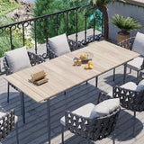 7pcs Mid Century Modern Aluminium Outdoor Dining Ensemble pour 6 avec table en bois Natural & Grey