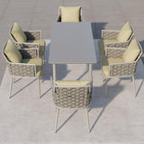 7 Pieces Modern Outdoor Dining Set Rectangle Marble Top Table Chair Gray