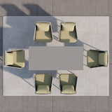 7-teiliges modernes Esstisch-Set für den Außenbereich, rechteckig, Marmorplatte, Tischstuhl, grau