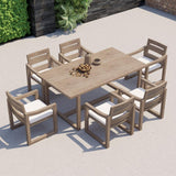 7-teiliges modernes Ess-Set für den Außenbereich mit rechteckigem Tisch und Stuhl aus Teakholz in Natur