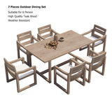 7 قطع الطعام الحديثة في الهواء الطلق مجموعة مع طاولة خشب الساج المستطيل وكرسي في الطبيعة