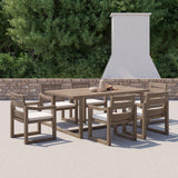 Juego de comedor moderno para exteriores de 7 piezas con mesa y silla rectangulares de madera de teca en color natural