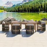 7-teiliges Outdoor-Ess-Set für 6 Personen mit rechteckigem Tisch und seilgewebtem Sessel in Natur