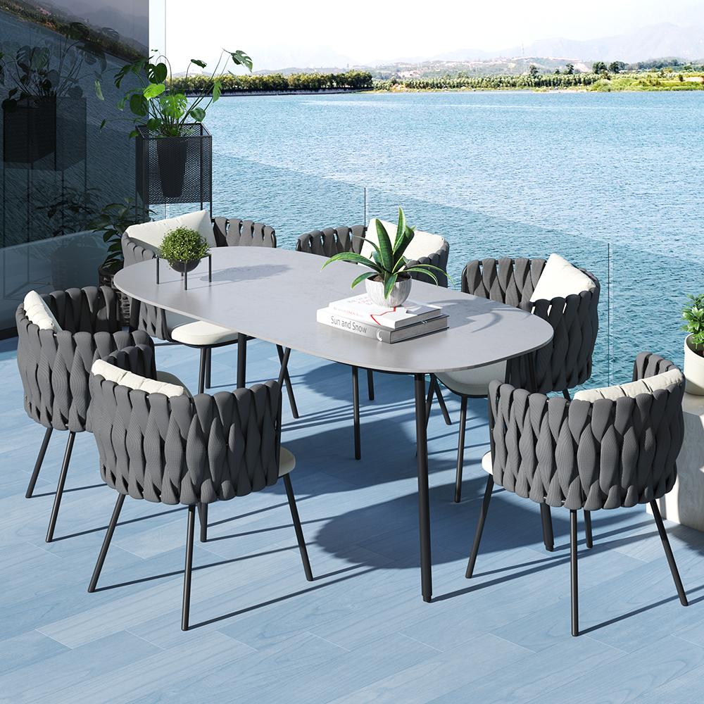 7 Pieces Outdoor Dining Set with Faux Marble Top & Aluminum Table and Rope  Woven Chair-Wehomz – WEHOMZ