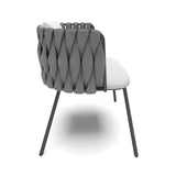 Juego de comedor de exterior de 7 piezas con tapa de mármol de imitación y mesa de aluminio y silla de cuerda tejida