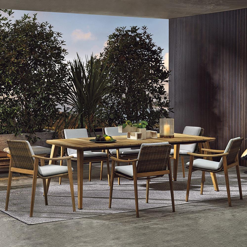 7 Pieces Outdoor Patio Dining Set with Teak Wood Table and Chair in Natural & Gray