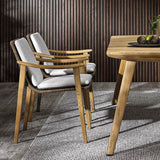 7 pièces Ensemble de restauration de patio extérieur avec table et chaise en bois en teck en naturel et gris