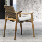 7 pièces Ensemble de restauration de patio extérieur avec table et chaise en bois en teck en naturel et gris