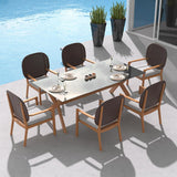 3 Pieces Teak Wood Outdoor Dining Set with Glass Top Table Rattan Armchair in Natural