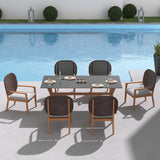 3-teiliges Ess-Set aus Teakholz für den Außenbereich mit Glastisch und Rattan-Sessel in Natur