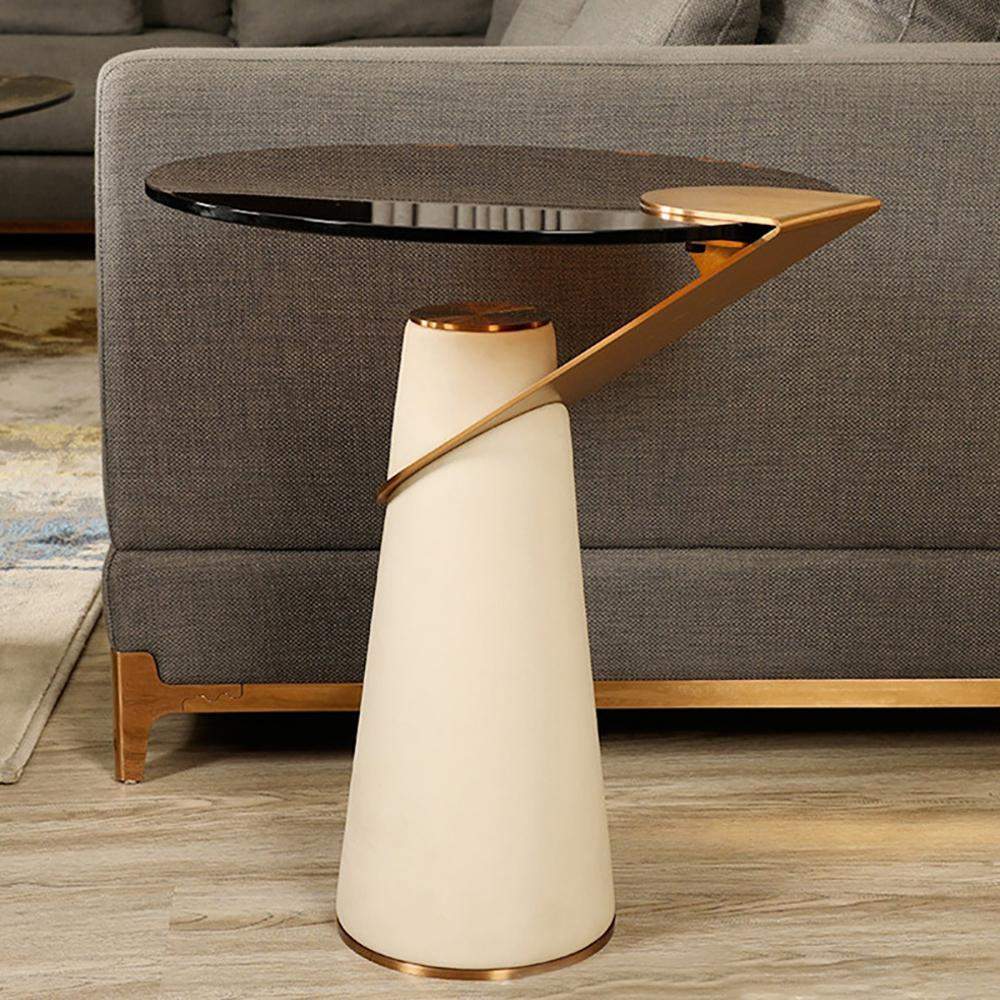 19.7" Dia Contemporary Round Side Table Tempered Glass End Table-Richsoul-End &amp; Side Tables,Furniture,Living Room Furniture