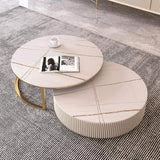 Round Modern Stone Top Nesting Coffee Table with 1 Drawer