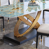 モダンな豪華な長方形のダイニングテーブル石のトップと金ステンレス鋼の台座