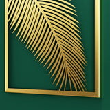 3 Stück moderne goldfarbene Metall-Wanddekoration Pflanzenkunst mit rechteckigem Rahmen