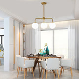 Moderna lámpara de isla de cocina de metal para interiores con 3 luces y globo dorado
