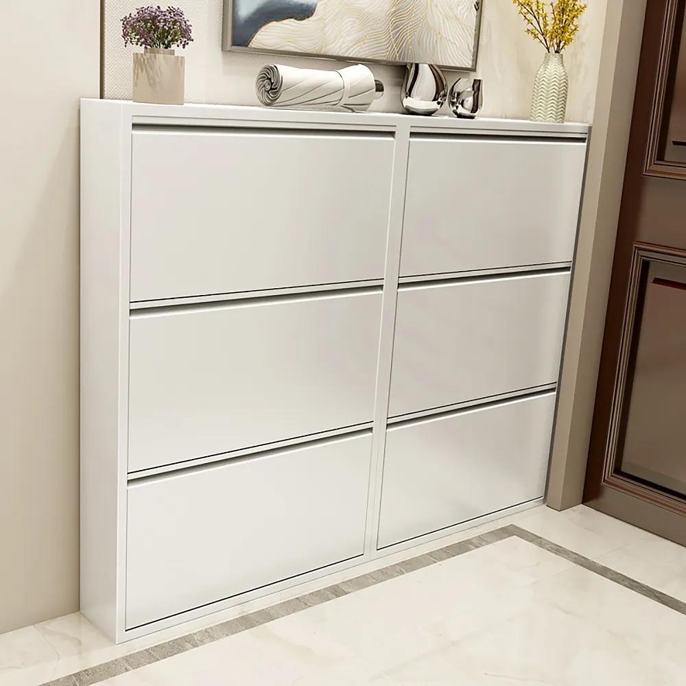 White Tall Shoe Cabinet with 5 Shelves for 10 Pairs Shoes Narrow Entryway Shoe  Storage-Wehomz