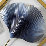 3-teilige Ginkgo-Blätter-Wanddekoration aus Metall mit geometrischem Rahmen