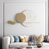 Modern Geometric Wall Decor Round Metal Wall Art in Gold & White