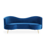 Florie Luxury - Sofá de terciopelo de alto rendimiento curvado capitoné con canal vertical de 72" en azul