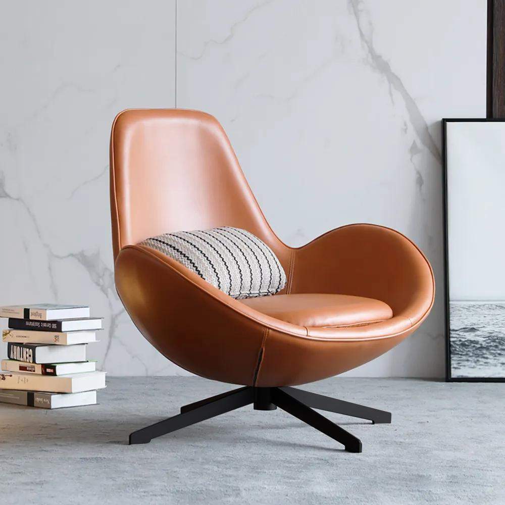 Modern Brown Egg Lounge Chair Faux-Leather Accent Chair with Metal Base-Richsoul-Chairs &amp; Recliners,Furniture,Living Room Furniture